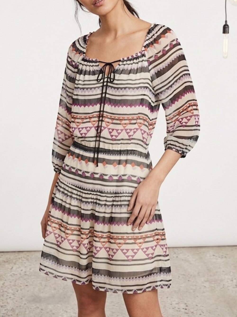 BCBGMaxAzria Rory Silk Aztec Print Off-Shoulder Mini Dress Size S Small